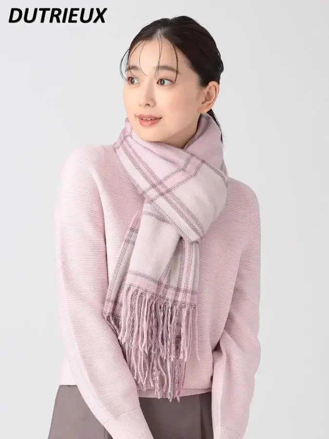 Sweet Cute Girls Scarf Shawl Japanese Original Single Grid Winter New Anti-static Boys Girls Couple Versatile Scarf Accessories