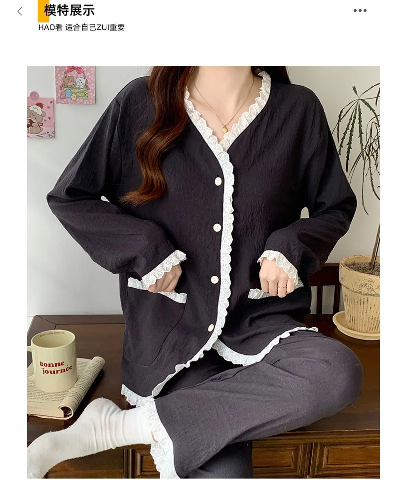 Pyjama Pour Femme Bra Pad Long Sleeve V Neck Cardigan Pant Set Buttons Elegant 2 Pieces Pajamas Women Outfit Casual Sleepwear