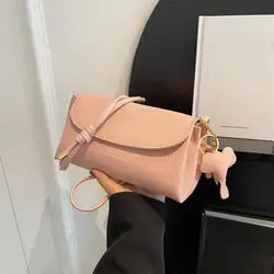 New Cute PU Shoulder Bag with Elephant Pendant Fashionable Solid Color Crossbody Bags Popular Handbag Women's Bags