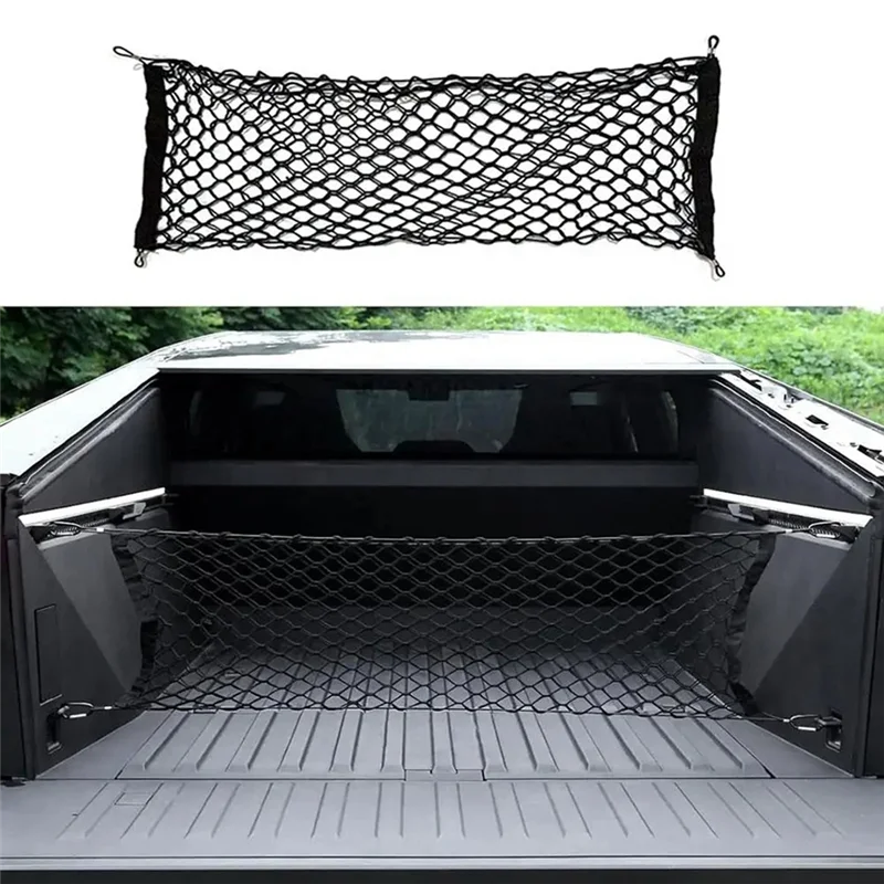 

For Tesla Cybertruck 2024 Car Trunk Storage Net Bag Pickup Bed Reinforced POM Hook Stretchable Luggage Cargo Net