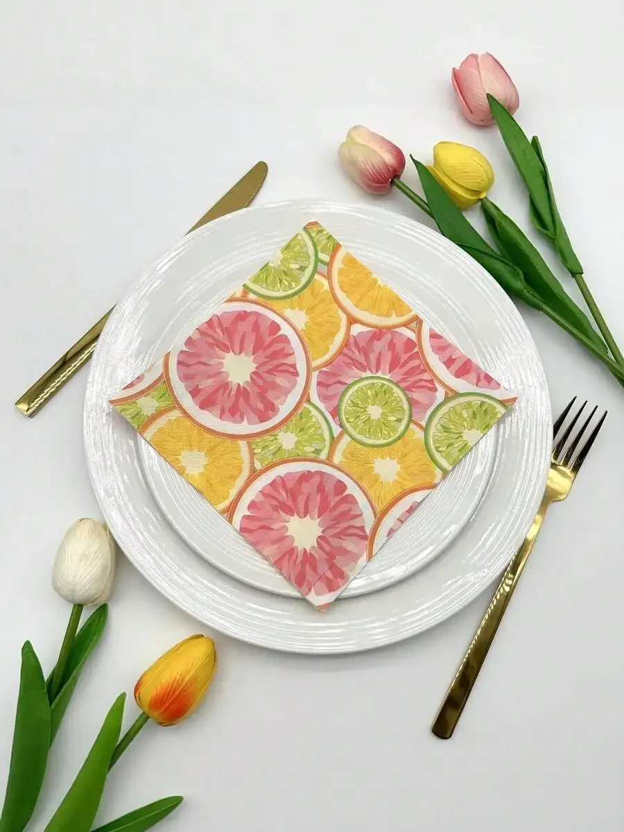 20 Servilletas Impresas con Diseño de Limones, Papel Tisú Desechable de Doble Capa, Papel para Restaurantes Occidentales