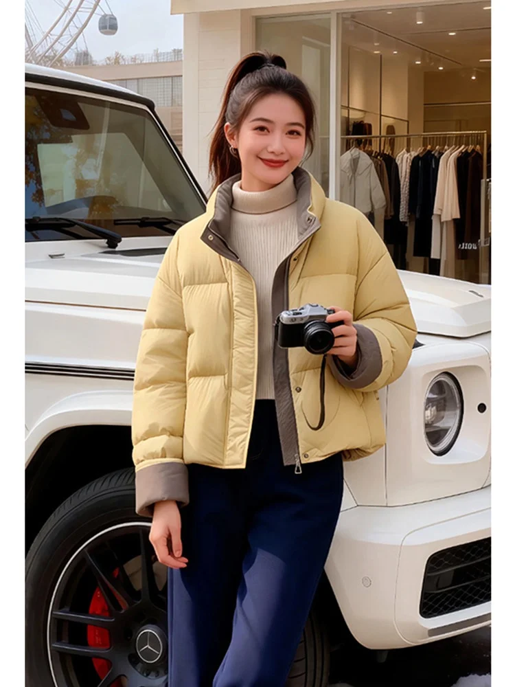 

Winter Thiened Loose Women's down Cotton Jaet Color Blo High-End Feelings ort Sle Zipper Closure Color Coat