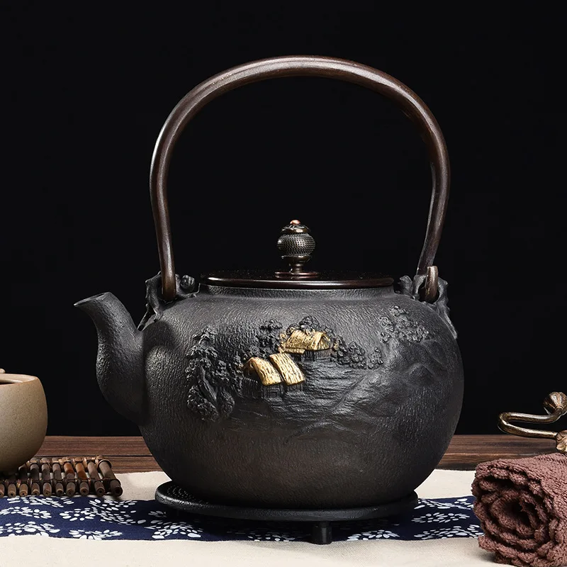 1400ml Yamano Family Japanese Uncoated Cast Iron Teapot Boiling Water Breaking Teapot Handmade Healthy Tea Maker Household teapo
