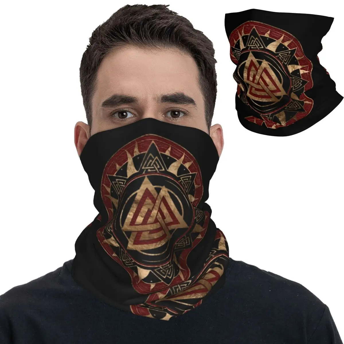 Valknut Symbol Bandana Neck Cover Printed Odin Valhalla Wrap Scarf Warm Face Mask Hiking for Men Women Adult Winter