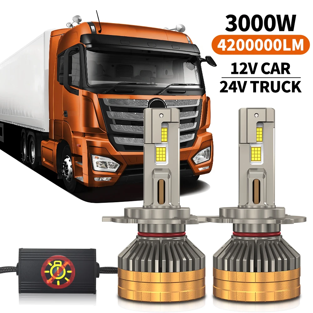 2PCS H7 H4 H11 Led Lamp 4 Copper Tube 3000W High Power Led Lights H1 HB3 9005 HB4 9006 12V 24V For Car Led Headlight Bulb
