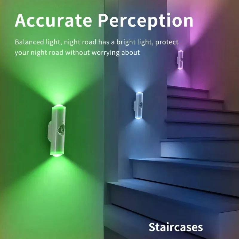 LED Motion Sensor, RGB Color Changing Night Light, Wireless Magnetic Wall Light, USB Rechargeable, Suitable for Bedroom Stairs