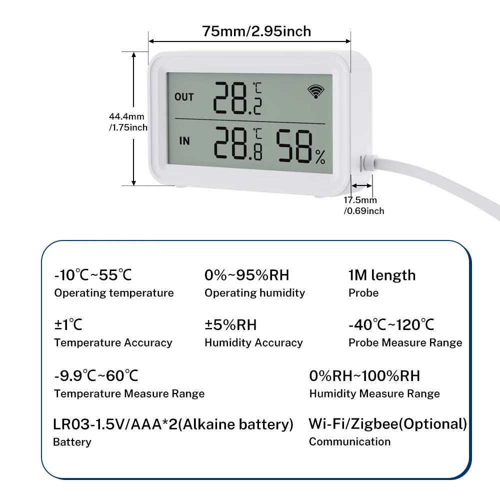 Tuya Smart WiFi مستشعر درجة الحرارة والرطوبة مع مسبار خارجي لتطبيق Smart Life للمراقبة عن بعد مع Google Home Alexa
