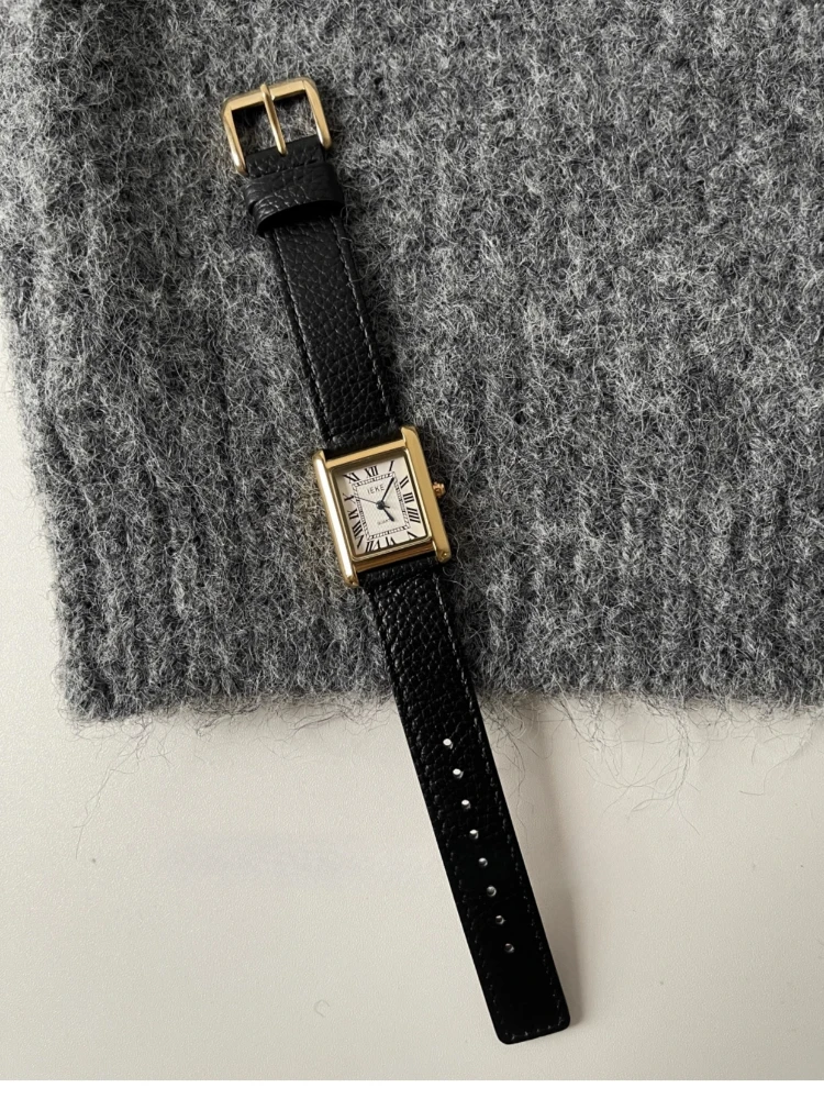 Винтажные французские женские часы, легкие роскошные нишевые тонкие модные кварцевые женские часы с ремнем, черные reloj de mujer montres femmes