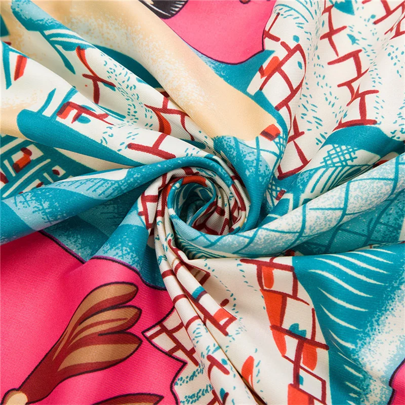 POBING Twill Silk Square Scarf Animals Print Women Scarves&Wrap Giraffe Neckerchief Spanish Foulards cachecol Large Bandana