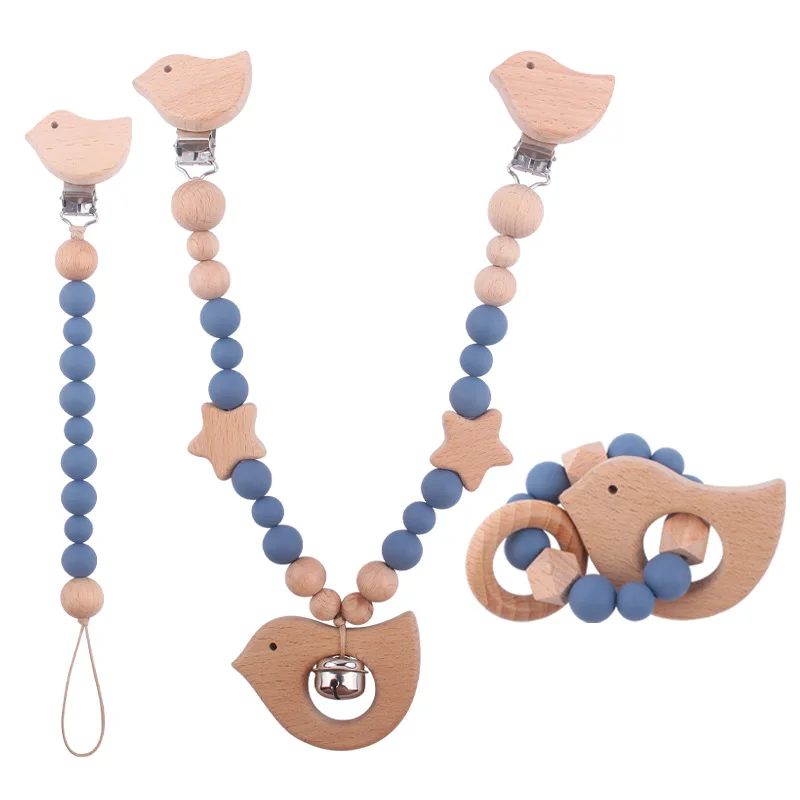 Baby Gym Hanging Silicone Beads Teething Sets New Stroller Clip Toys Cartoon Pattern Kids Pacifier Chain Infant  Supplies