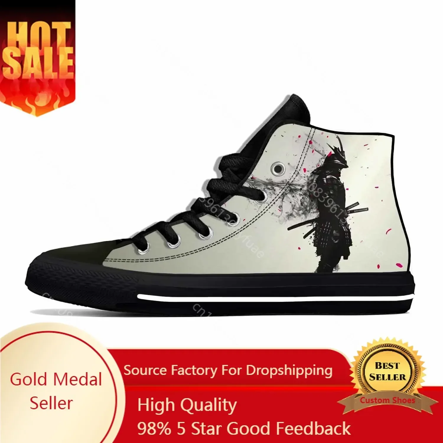 

Hot Japanese Anime Cartoon Samurai Katana Warrior Casual Cloth Shoes High Top Lightweight Breathable 3D Print Men Women Sneakers
