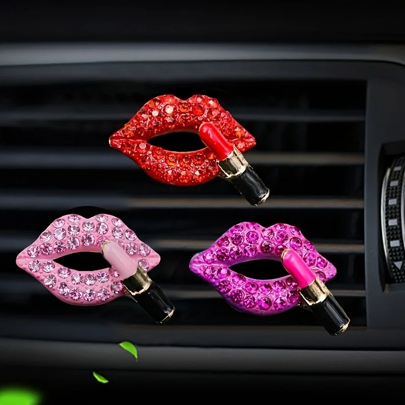 

Car Air Outlet Aromatherapy Clip Diamond Red Lips Clips Perfume Clips Scent Aroma Air Freshener Clip Auto Interior Accessories