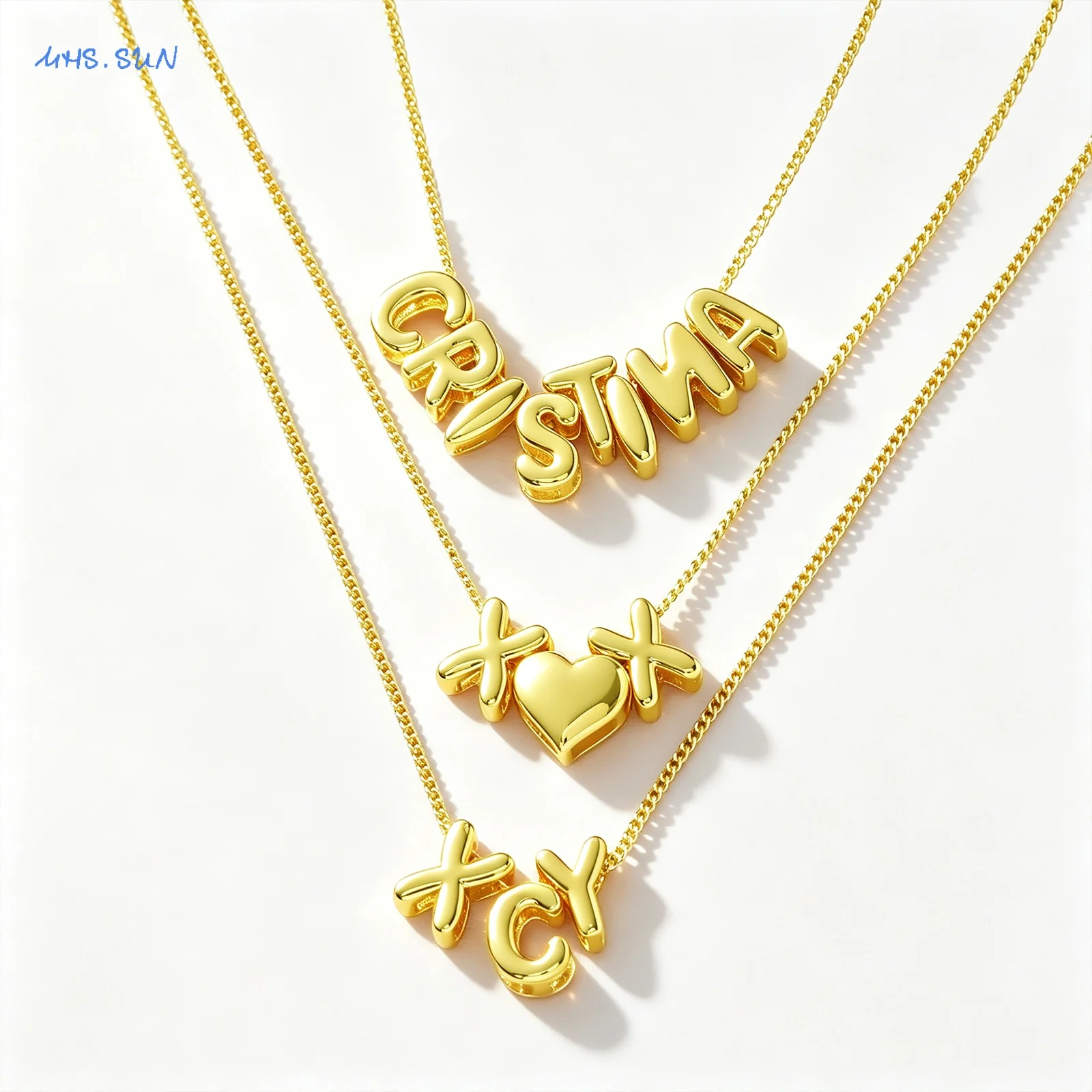 MHS.SUN DIY Bubble Letter Pendant Necklaces For Women Girls Fashion Gold Plated 26 Initial Charm Chain Party Jewelry Making