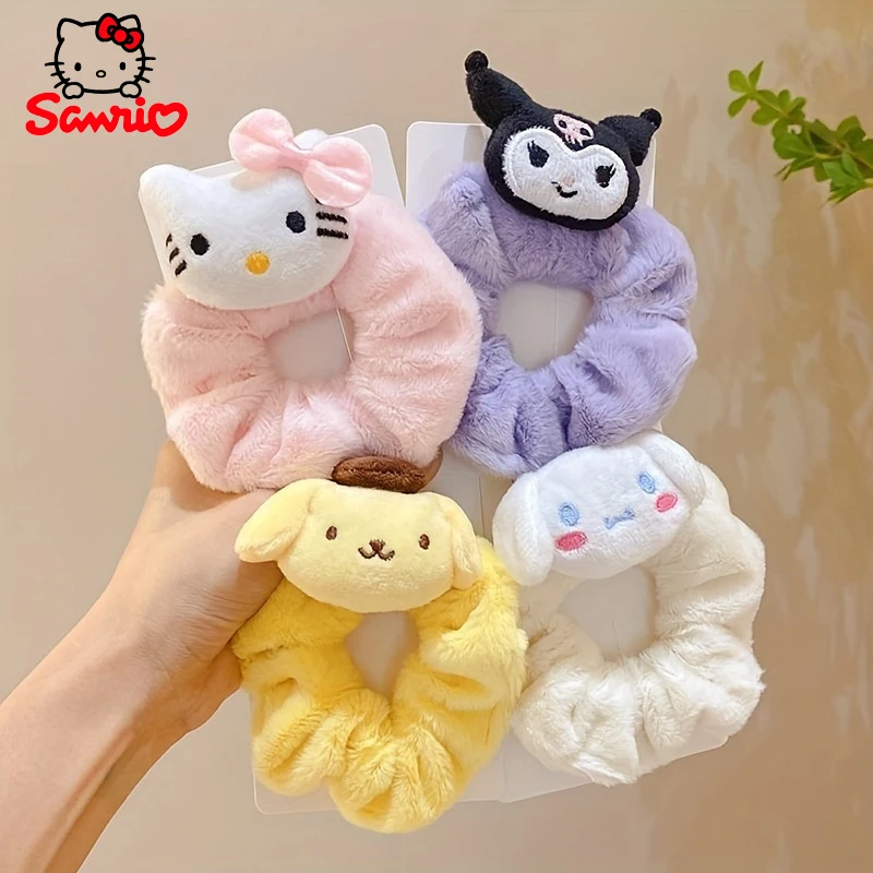 Sanrio-Diadema de felpa para el intestino grueso, accesorio para el cabello, lazo para el cabello, accesorio de dibujos animados de invierno para mujeres, niños lindos, divertidos y suaves