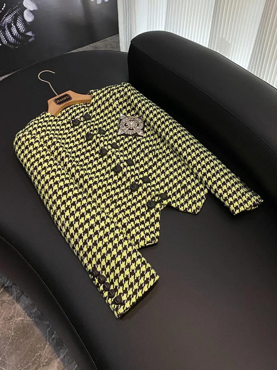 

Faionable Tweed Jaet een Cheered на пуговицах, женское пальто, длинный костюм-свеч, верхняя одежда, A0 2021, Новое поступление