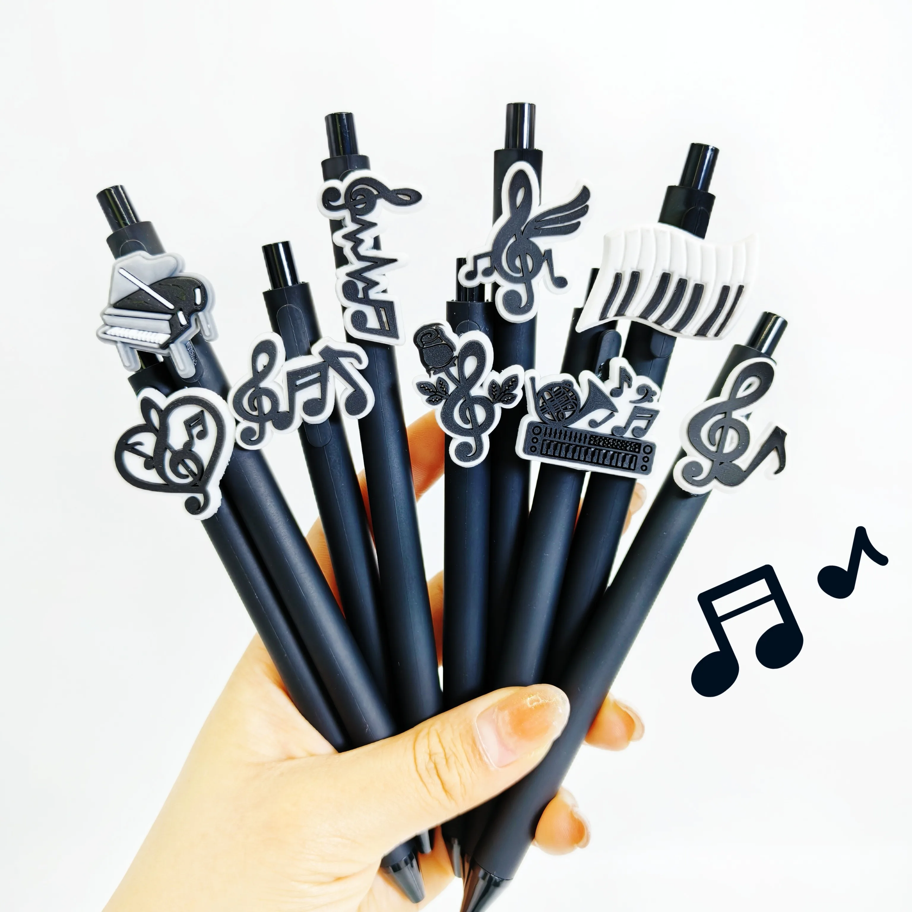 

10PCS/15PCS music note series ballpoint pen, black pen holder signature pen, suitable for student office use