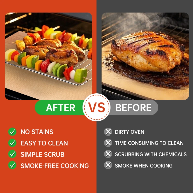 Zestaw mat do grillowania 1/10-100% nieprzywierająca mata wielokrotnego użytku, gruba, odporna na ciepło do grillów gazowych, węglowych lub elektrycznych - łatwa do czyszczenia, brązowa