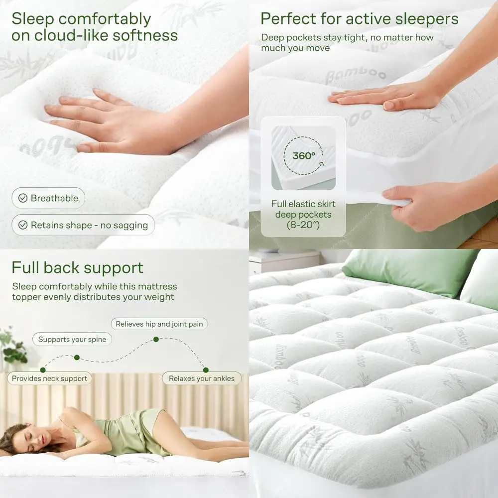 

Bamboo Viscose California King Mattress Topper - Ultra Soft Pillow Top for Back Support and Cooling Comfort