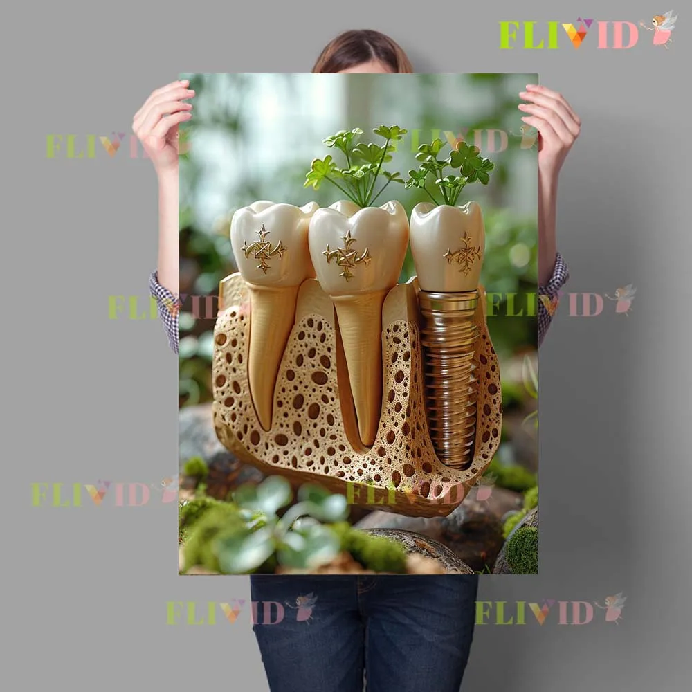 Funny Tooth Teeth Dental Implants Poster Dentist Wall Art Canvas Painting Home Decor Wall Pictures For Living Room Unframed