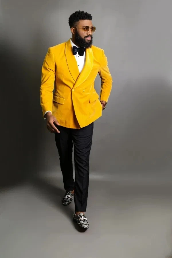 

Double Breasted Velvet 2 Piece Sets Gentleman Men Suits Fashion Formal Tuxedos For Wedding Prom Jacket Pants Outfit For Male
