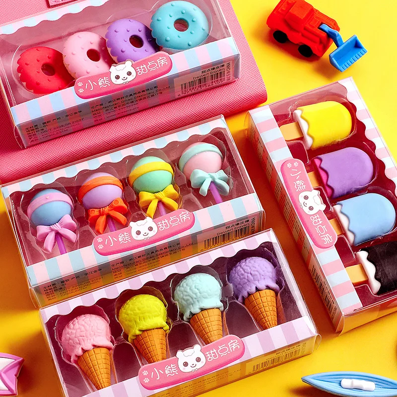 Ice Cream Eraser for Student Cartoon Eraser Funny Stationery Cute School Rubbers Kawaii Desk Accessories