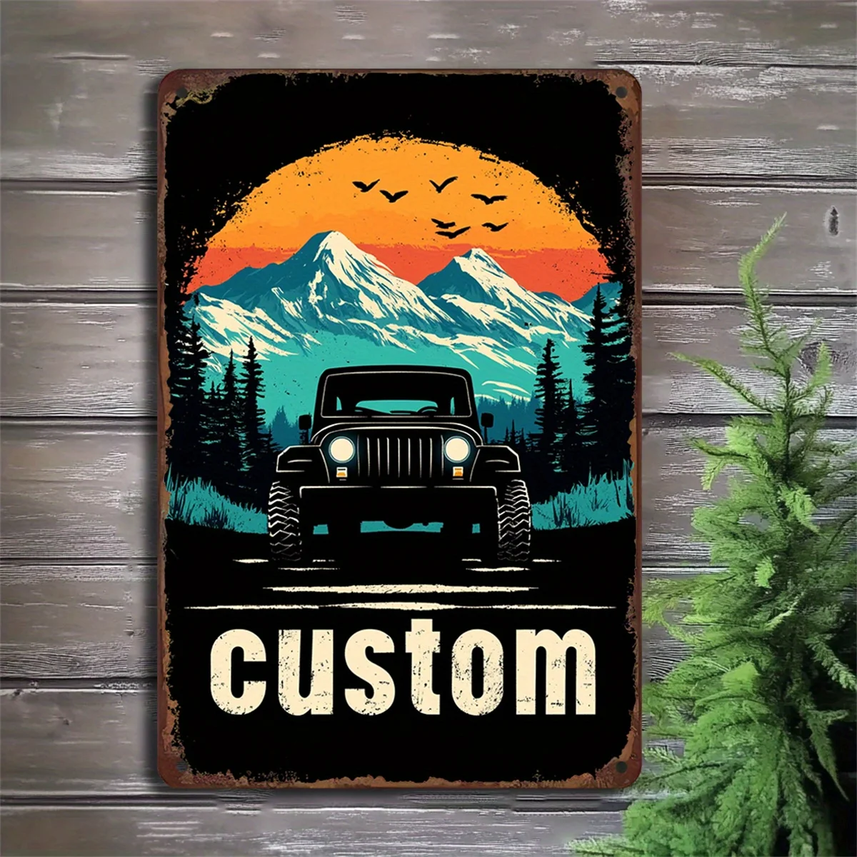 1PC Vintage Night Car Metal Tin Wall Art Abstract Iron Painting Antique Plaque for Garage & Wilderness Decor 8x12 Inches