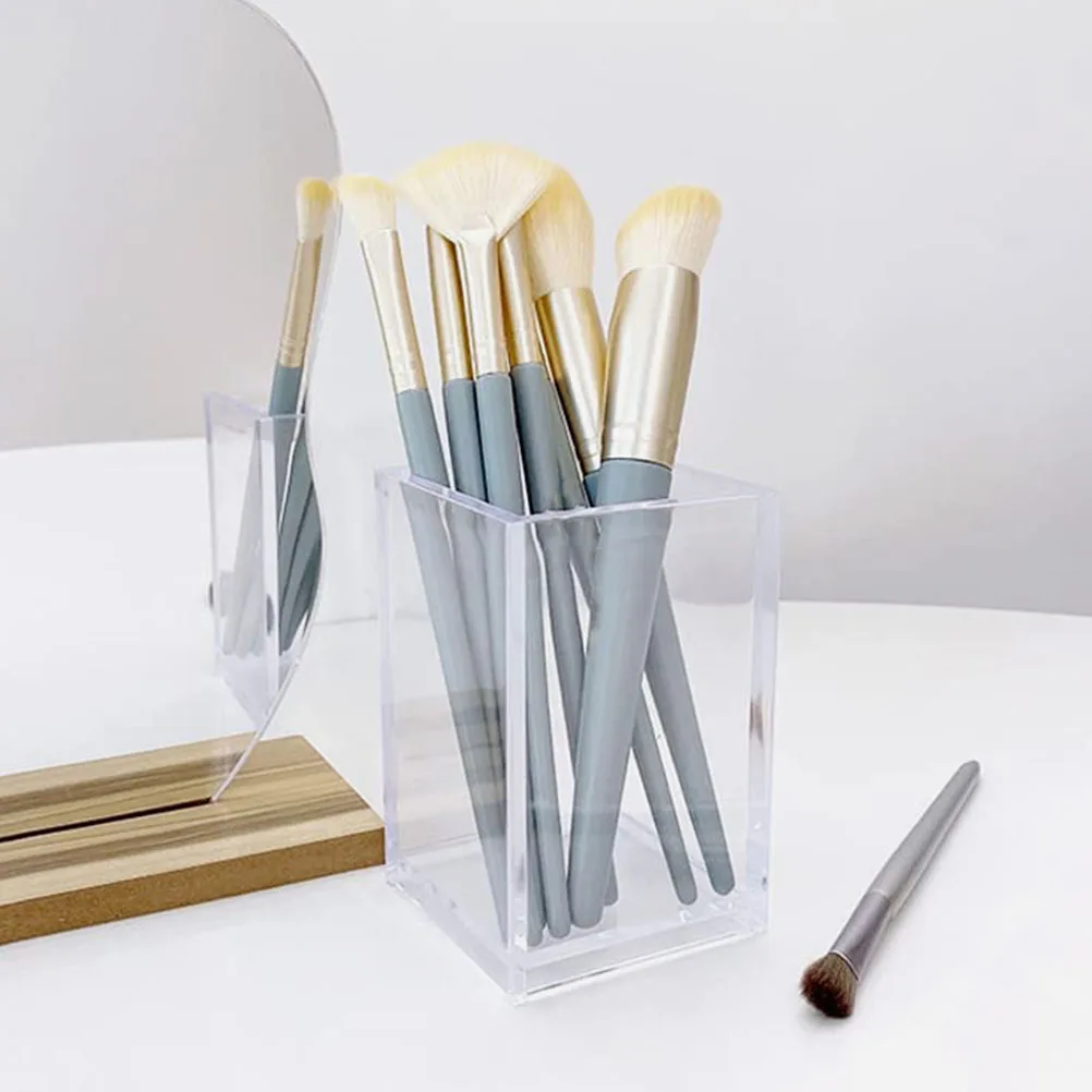 

2Pcs Acrylic Pen Holders Clear Desktop Organizers Makeup Brush Storage Buckets Pencil Holders Stationery Containers