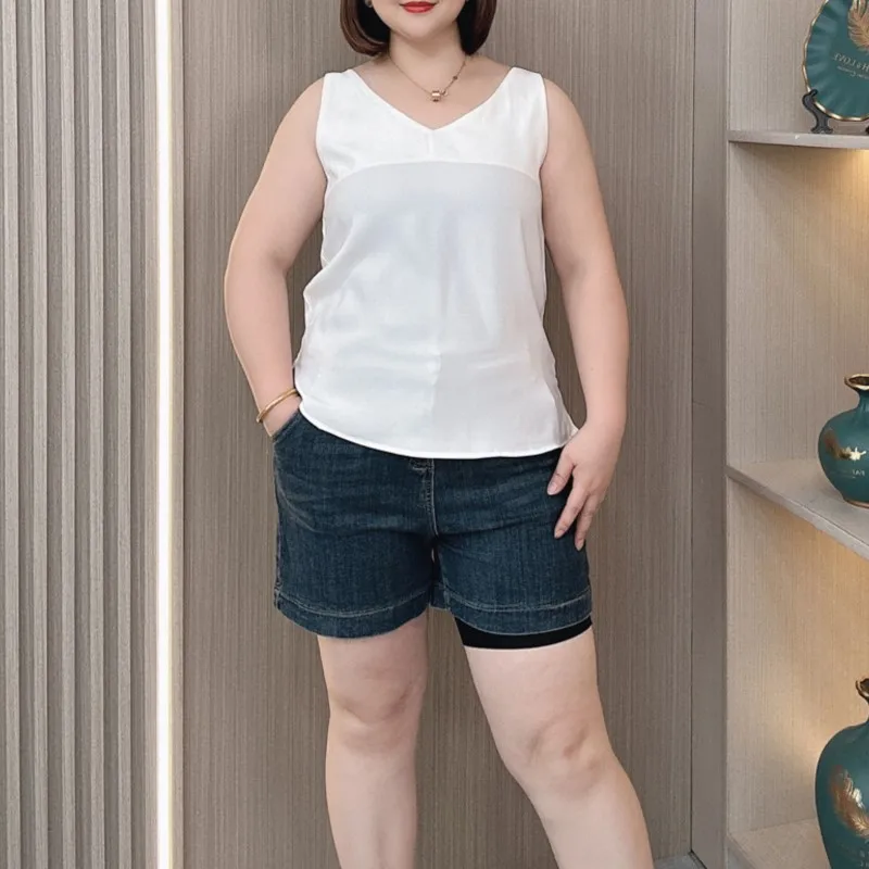 Colete feminino decote v de cetim, camisola fina de alças, plus size, verão, nova moda, 2024