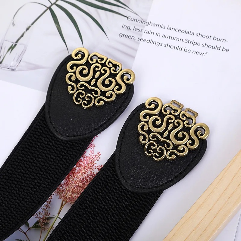 Korean Fashion Ladies Decorated Elastic Wide Belt Buckle Dress Sweater Sweater Waist Belt for Woman