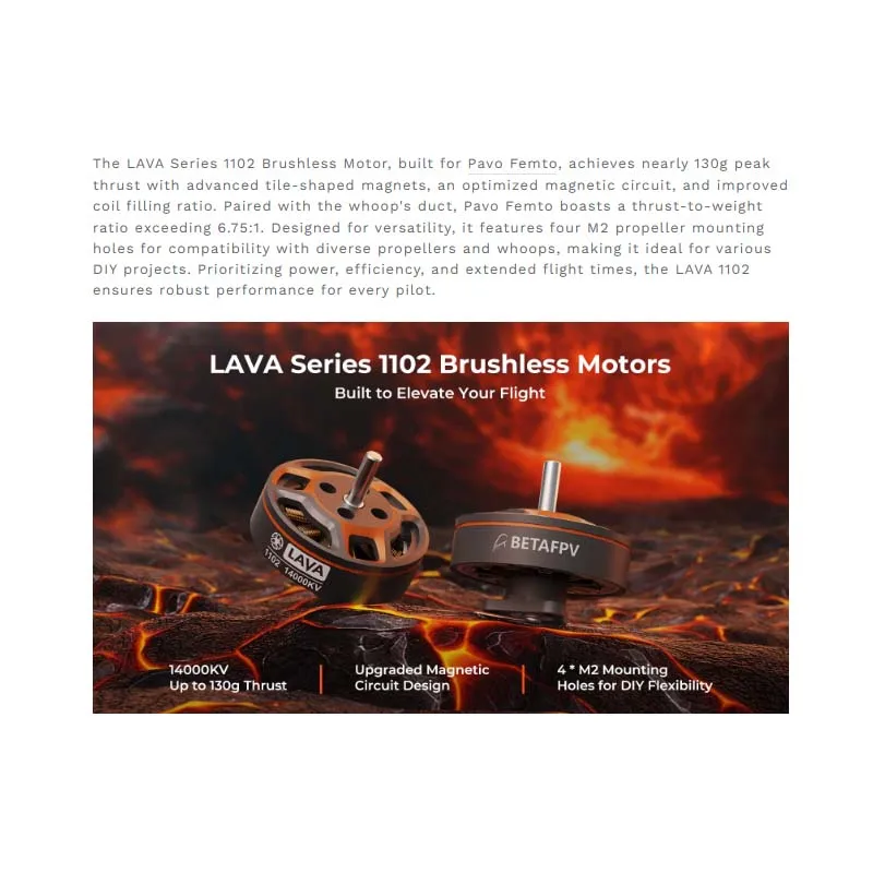 BETAFPV LAVA 1102 14000KV Brushless Motor for FPV Drones, Compatible with Pavo Femto