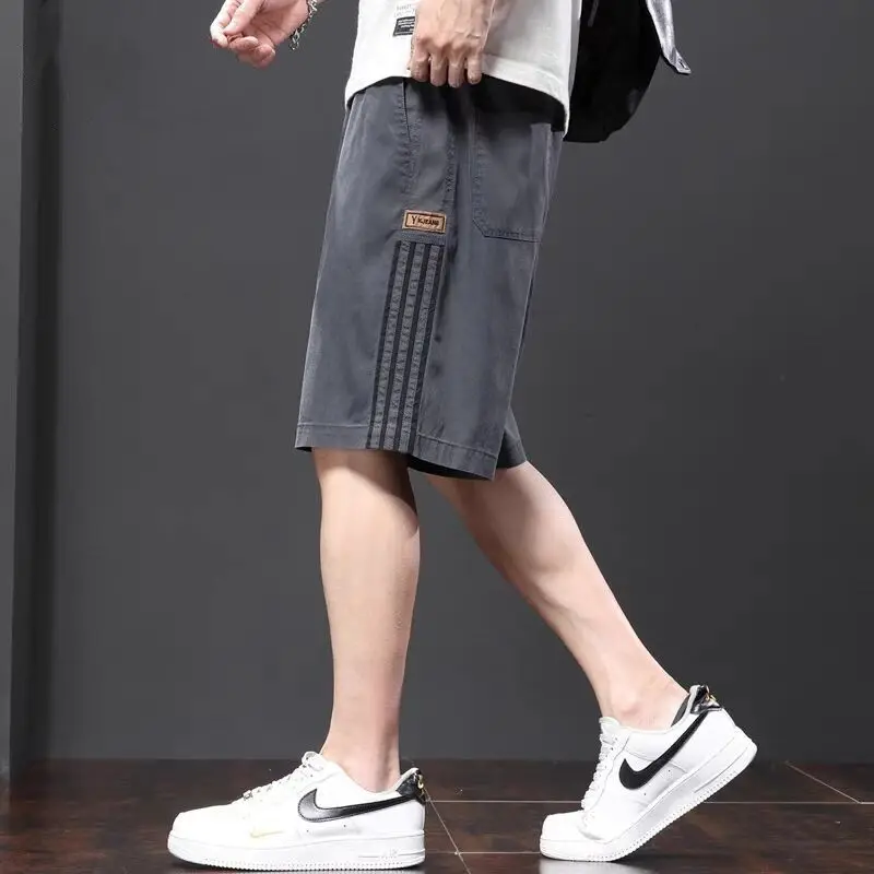 Summer Elastic Lace Up Waist Loose Casual Straight Shorts Male Solid Color Fashion All-match Japanese Style Short Pants Hombre