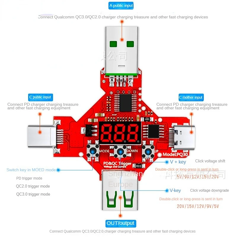 USB PD Fast Charge Trigger Qualcomm QC2.03.0 Tester Voltage and Current Meter PQ30