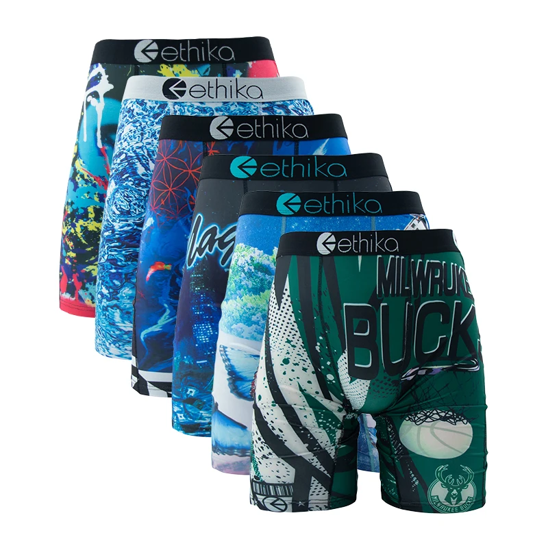 

ETHIKA 6Pcs Men Underwear Boxers Breathable Mesh Crotch Man Swimming Underpants Plus Size Mens Panties Trunks Men's Boxershorts