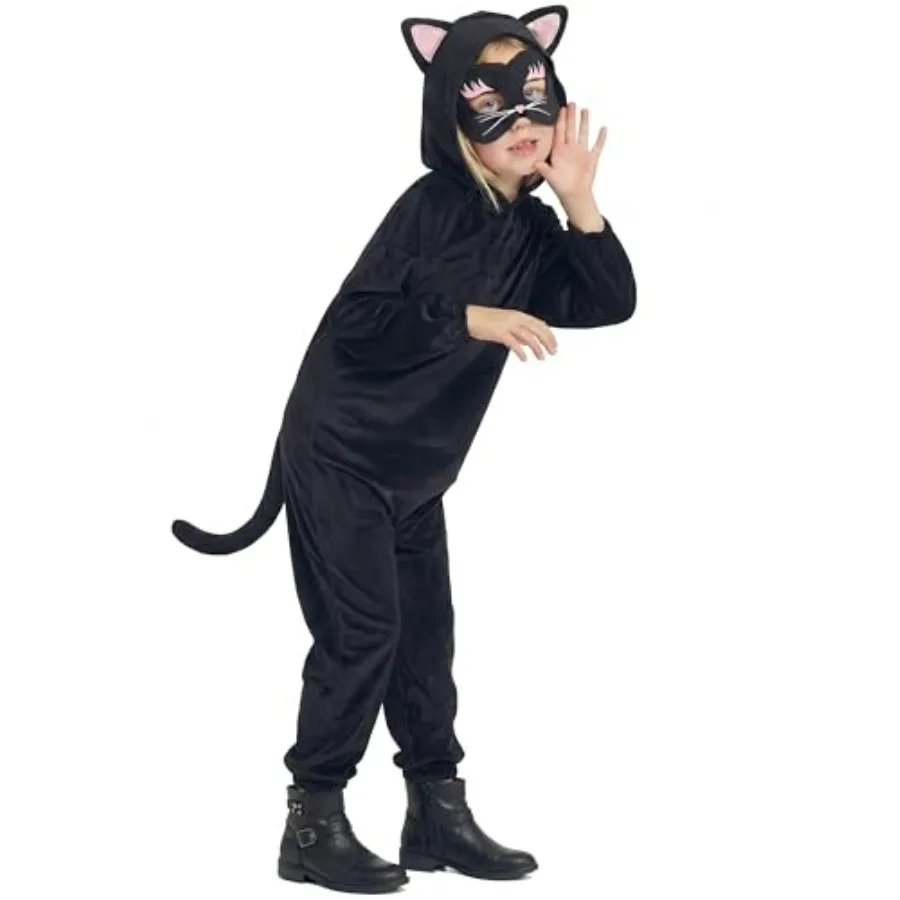 

Girls Cat Costume, Black Cat Plush Hooded Jumpsuit, Cute Kitten Kitty Animal Dress up for Toddlers