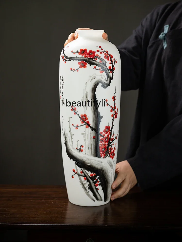 

Cy White Jade Porcelain Hand Painted Meikai Wufu Longevity Bottle New Chinese Living Room Bedroom Decoration Home Decorations