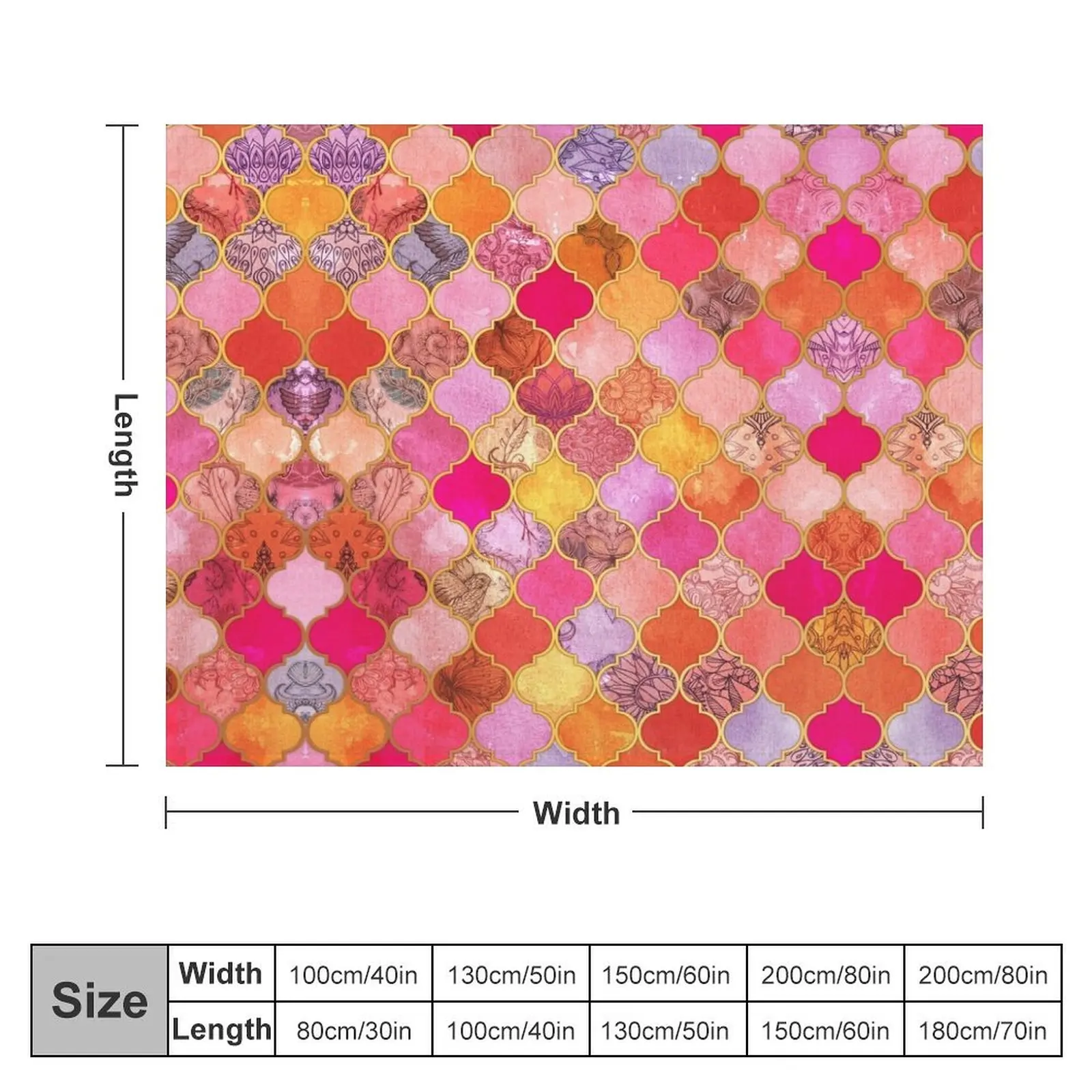 Hot Pink, Gold, Tangerine & Taupe Decorative Moroccan Tile Pattern Throw Blanket Soft Beds Hairy Tourist Blankets