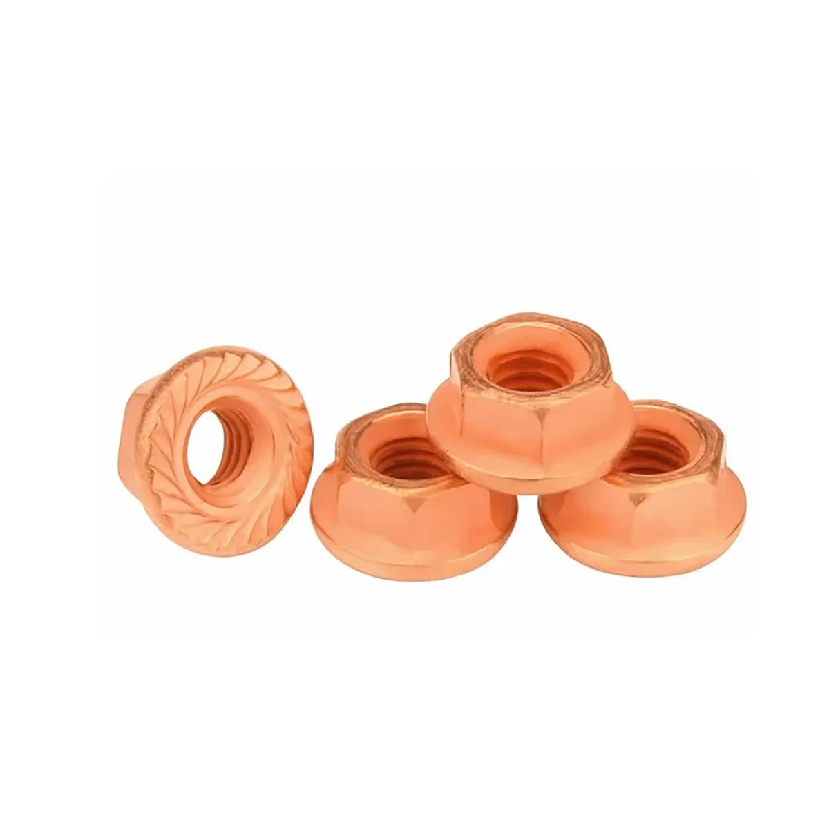 Electroplated Red Copper Flange Nut / Carbon Steel Anti Slip Serrated Screw Cap M4