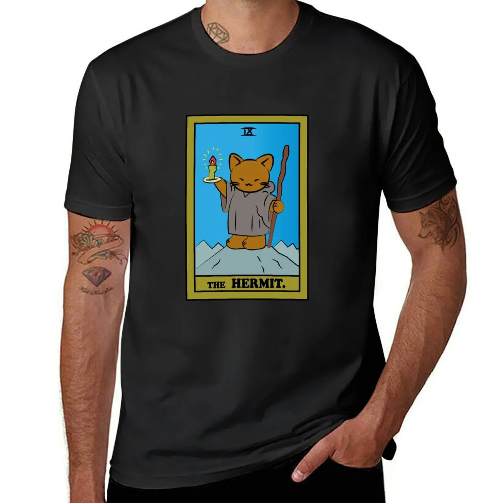 

TAROT CARDS THE HERMIT. CAT T-Shirt customs design your own anime tshirt vintage graphic tee shirts men graphic