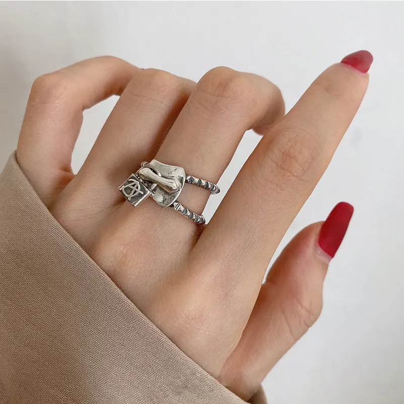

925 sterling silver Korean Dongdaemun zipper open ring female Internet celebrity fashion personality design sense