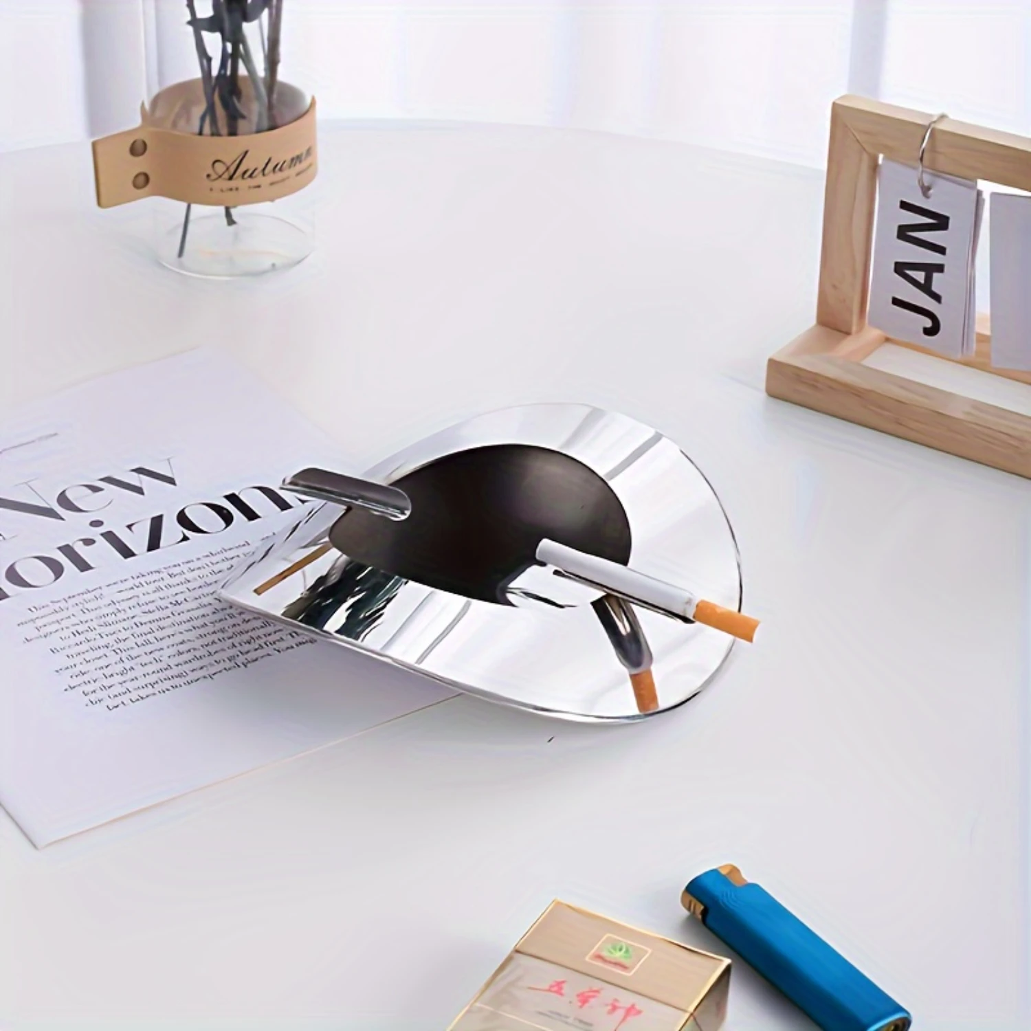 Роскошная круглая серебряная пепельница высокого класса из нержавеющей стали — декор для дома и офиса — стильная, функциональная