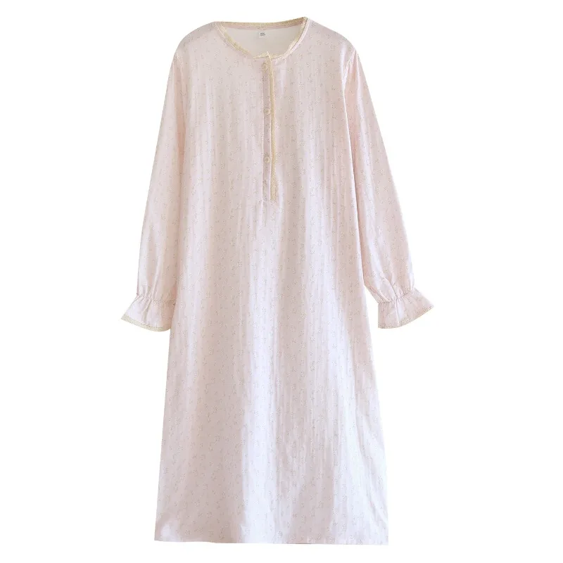 Women's Ultra-soft 100% Pure Cotton Double Gauze Nightgown Breathable Fresh Floral Long Sleeve Sleepshirt Loungewear Nightdress