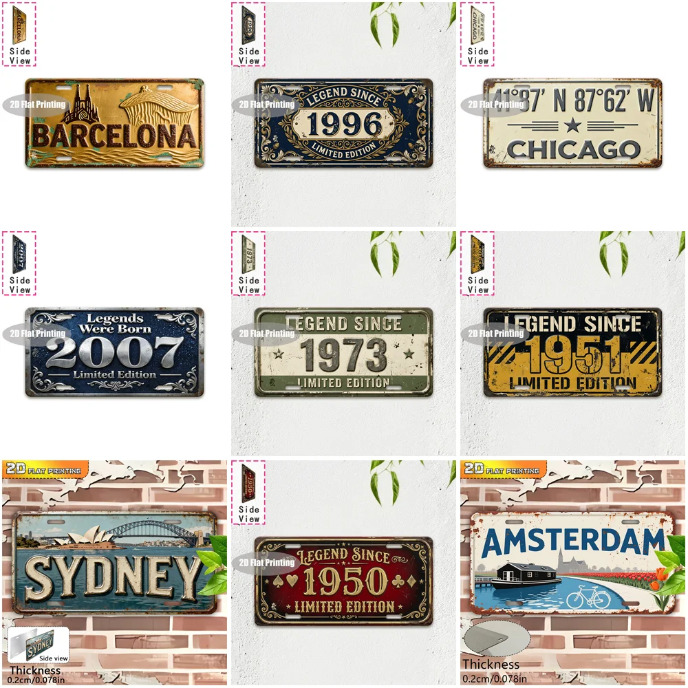 Vintage Distressed City Coordinate Year Slogan License Plate Metal Tin Sign Retro Wall Decor For Bar Cafe Home Garden