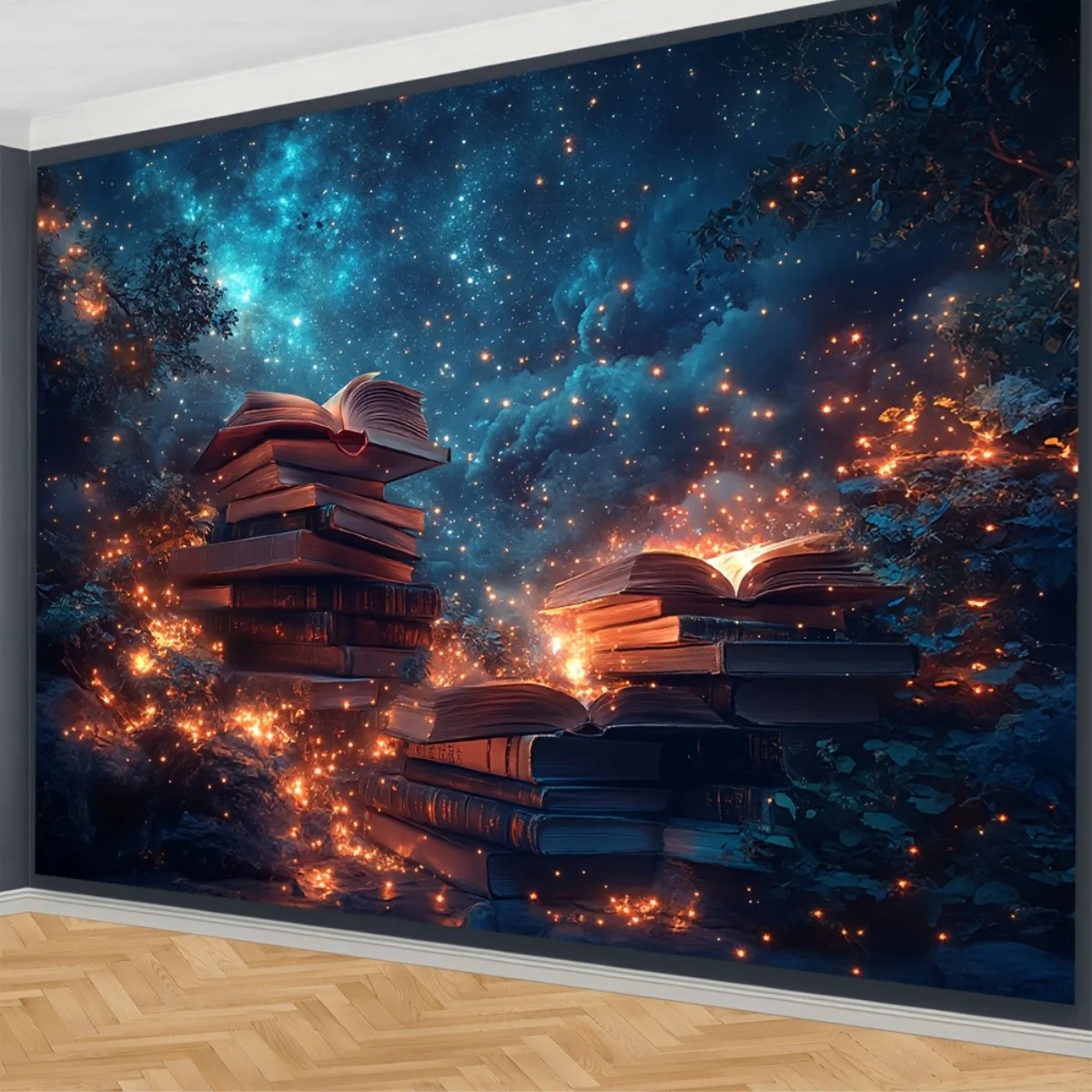 Magical Galaxy Books Tapestry Cosmic Space Starry Night Aesthetic Wall Decor Art Hanging Canvas Large Size 180x280cm