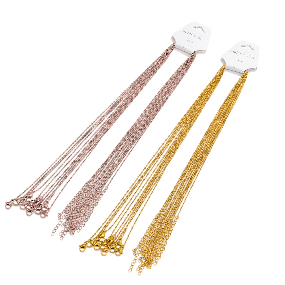 10pcs 45+5cm Adjustable Chains Stainless Steel Gold Plated Link Chains for DIY Women Jewelry Trendy Necklace Supplies Wholesale