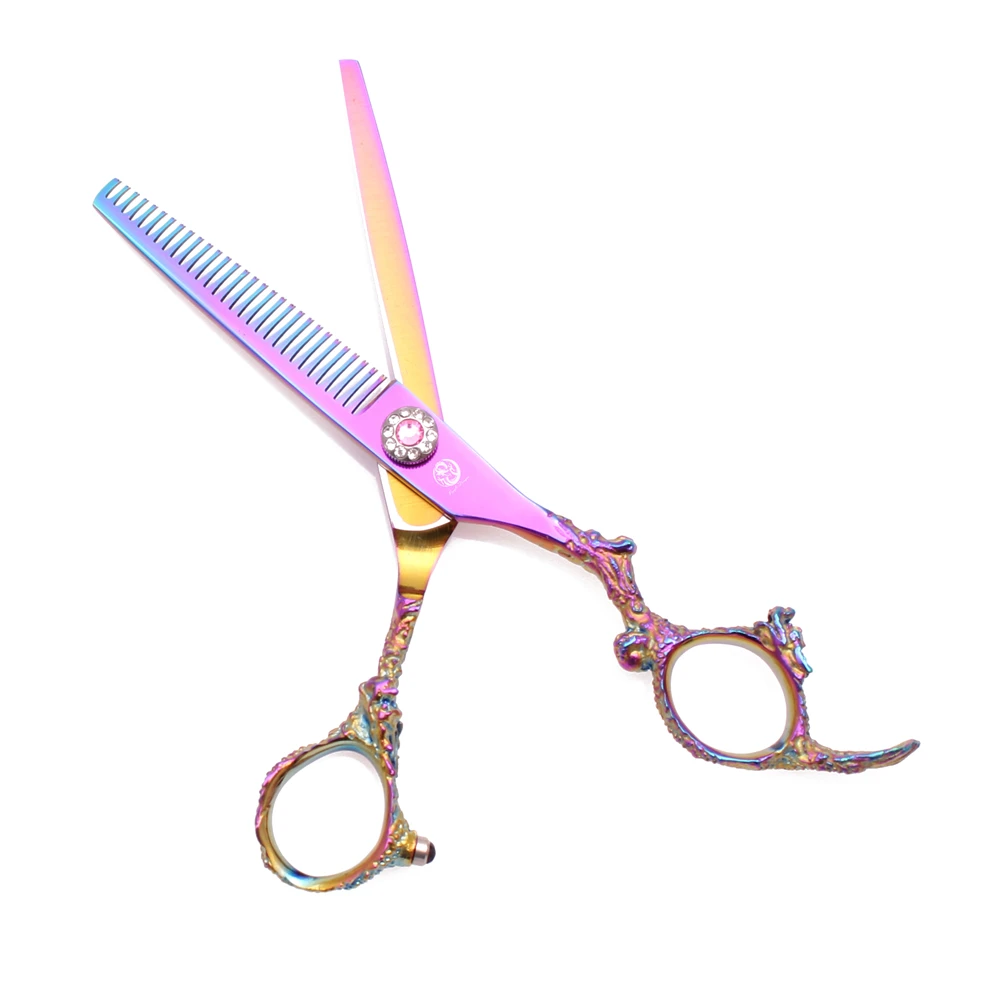 Friseurschere 5,5" 6" Edelstahlschere für Friseure Lila Drachen-Haarschneideschere Drachengriff Effilierschere Z9005 – Detail 2