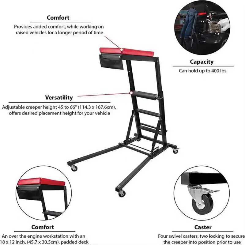 New Foldable Topside Automotive Engine Creeper Adjustable Height 66 Inches 12-Month Warranty Mickey 123 Model ABG