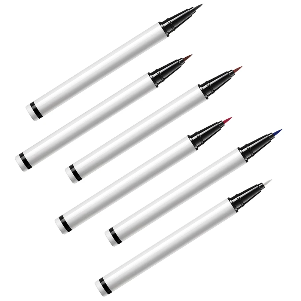Juego de delineador de ojos de 6 uds., bolígrafo líquido, maquillaje para mujer, negro, marrón, rojo, morado, blanco, larga duración, resistente al agua, sin manchas, punta fina