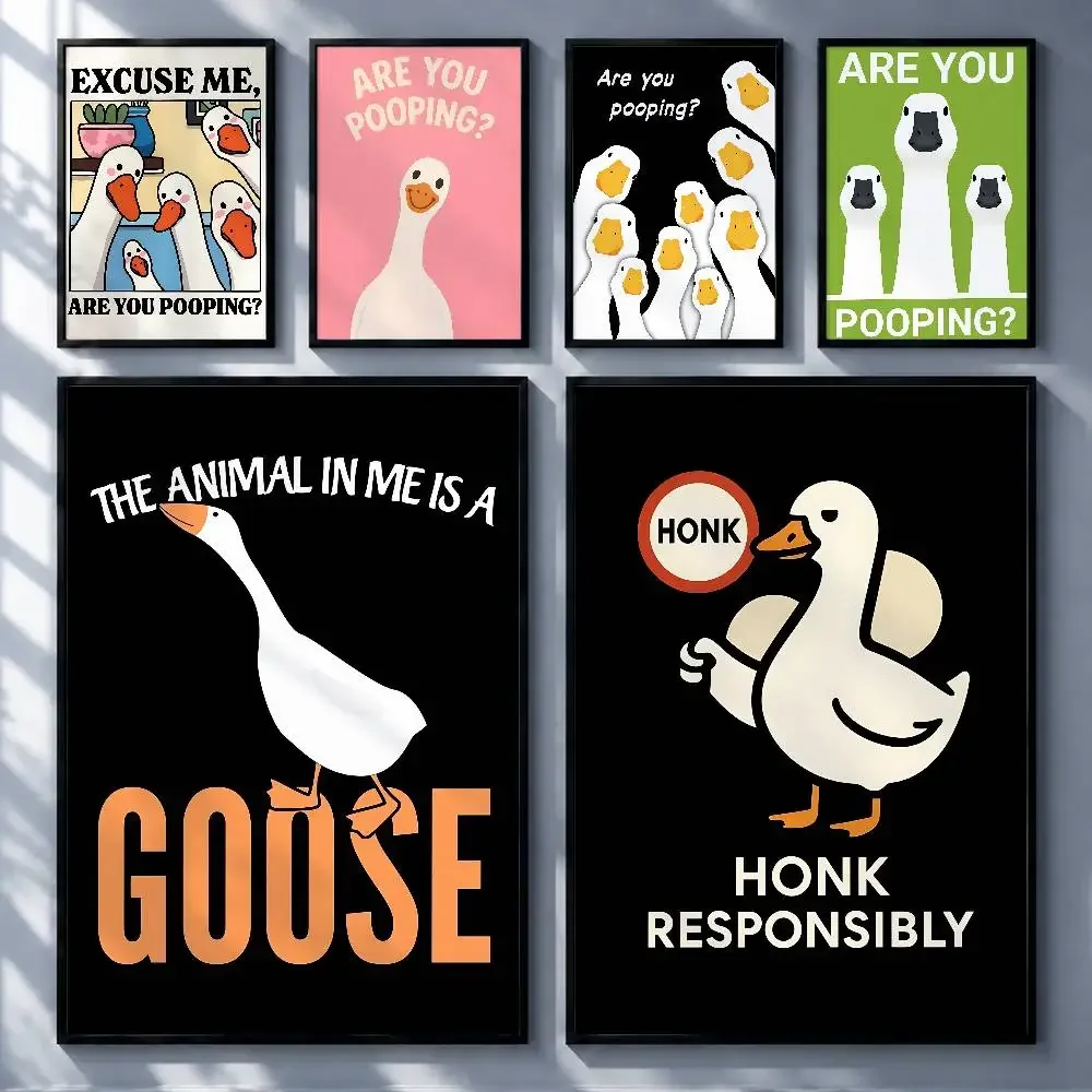 Funny Character Are You Pooping Goose Posters Premium Self-Adhesive No Residue Wall Sticker for Home Office Bar Decor