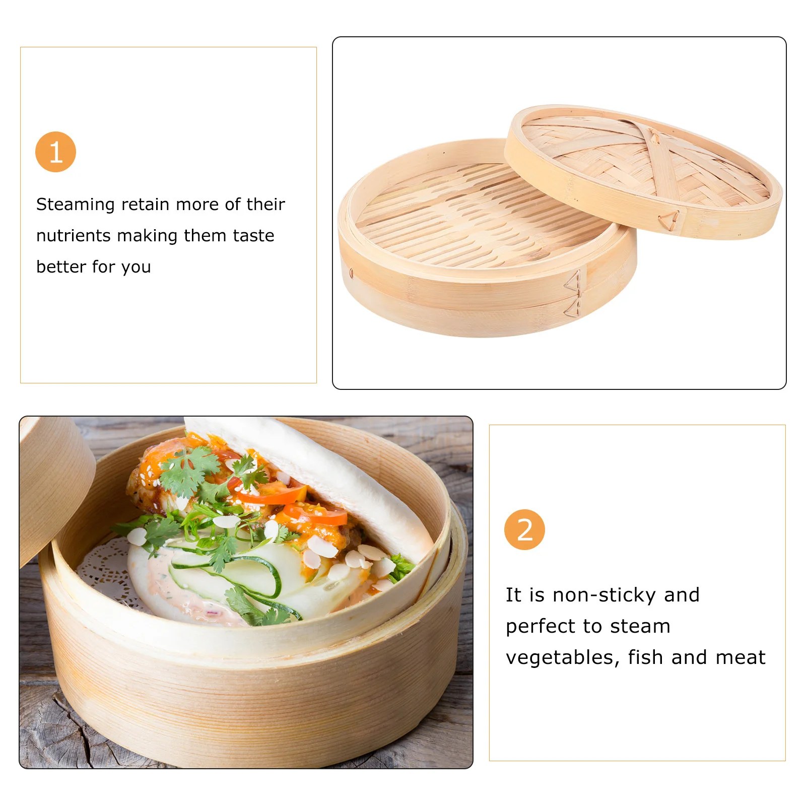 

1 set 1 Set Bamboo Basket Chinese Food Healthy Cooking Reusable Kitchen Tool With Lid Dim Sum Steamer Household Steamer