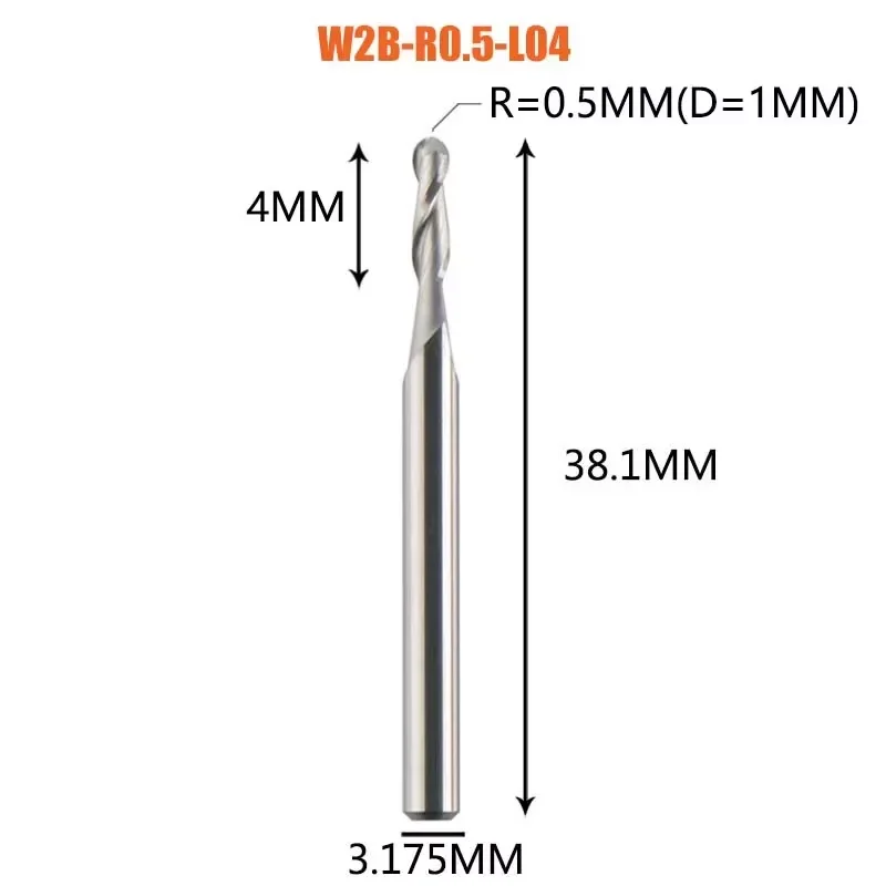 Dreanique 1Pc Carbide Kogelneus Einde Frees 2 Fluiten R0.5-R4.0 Einde Molen Router Bit Voor Hout En Aluminium W2b